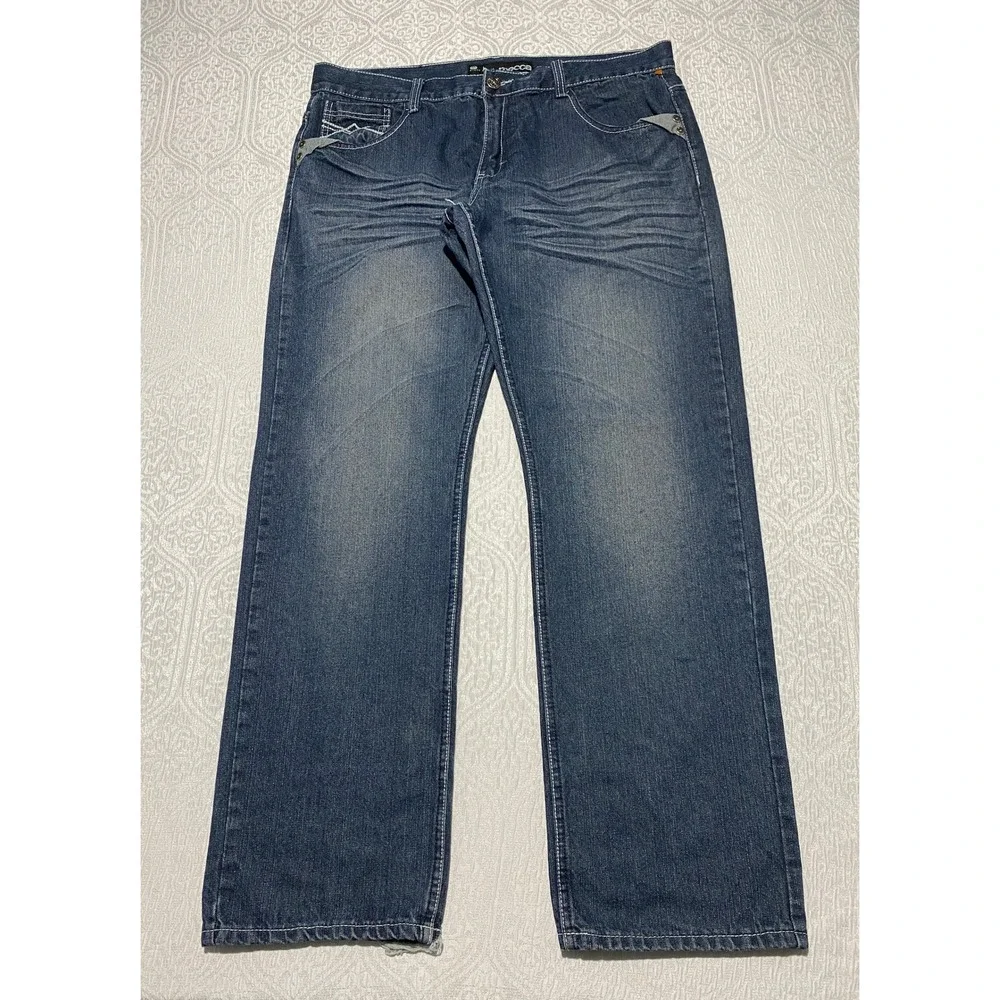 Mecca Men's‎ Straight Fit Blue Denim Jeans Size 40x34 Embroidered Pockets